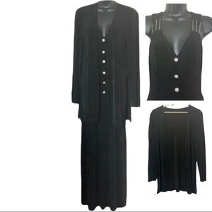 Vintage🧚‍♀️Black rhinestone embellished Maxi Dress with Matching Cardigan